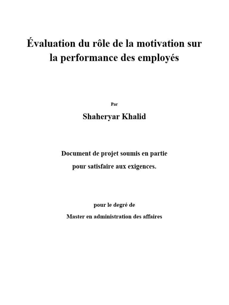 Impact de la motivation sur la performance | PDF