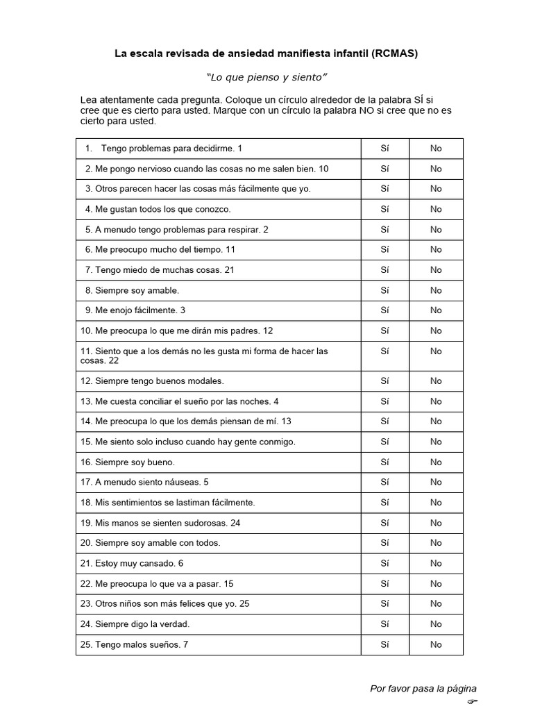 Escala Revisada de Ansiedad Manifiesta para Niños PDF Ansiedad Escala Revisada de Ansiedad Manifiesta para Niños PDF Ansiedad