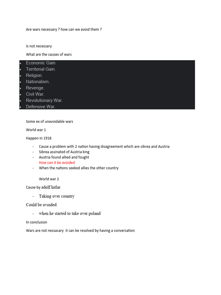 Are Wars Necessary PDF