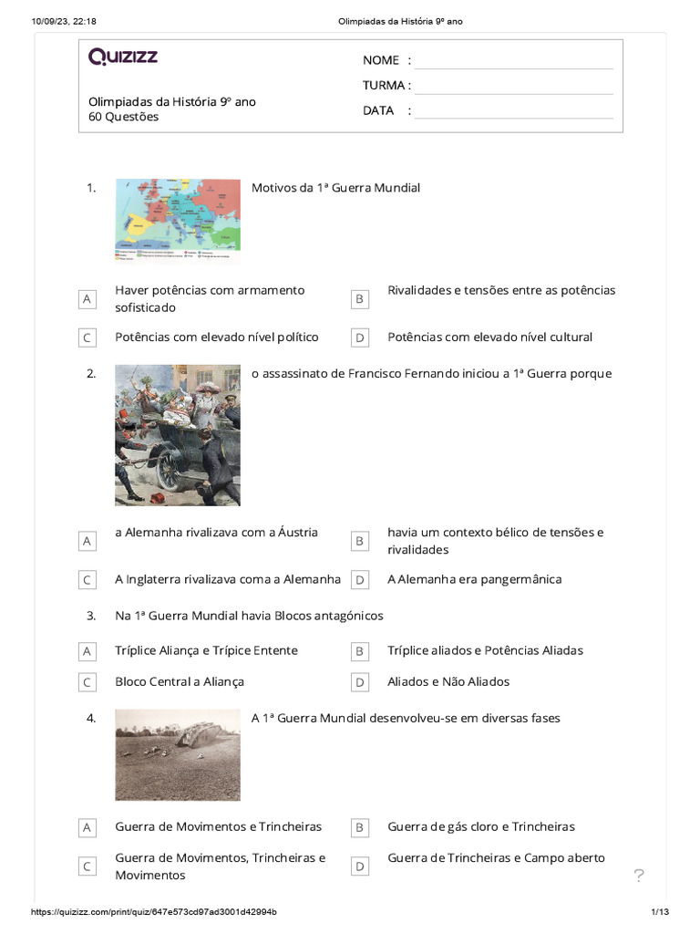 Olimpíadas de História 9º Ano: Questões | PDF | Segunda Guerra Mundial ...