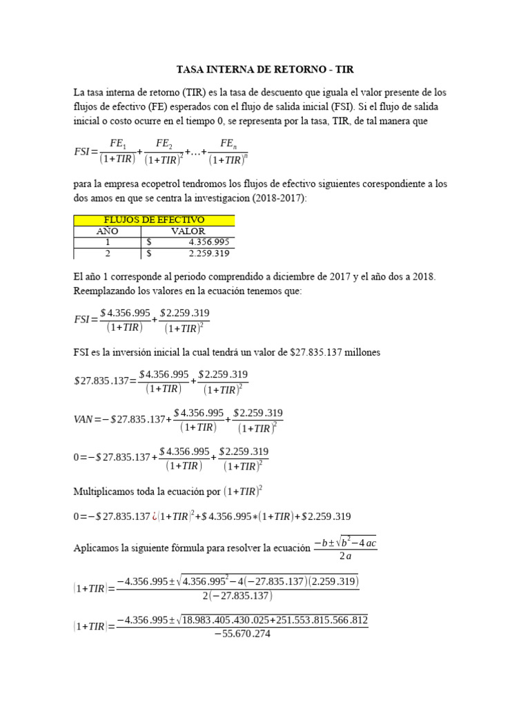 Tasa Interna de Retorno | PDF