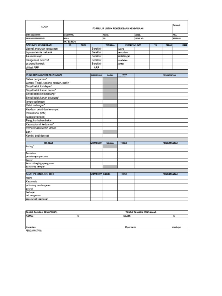 Format Pemeriksaan Kendaraan | PDF