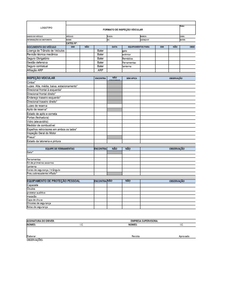 Inspeção Veicular: Checklist Completo | PDF | Veículos terrestres ...