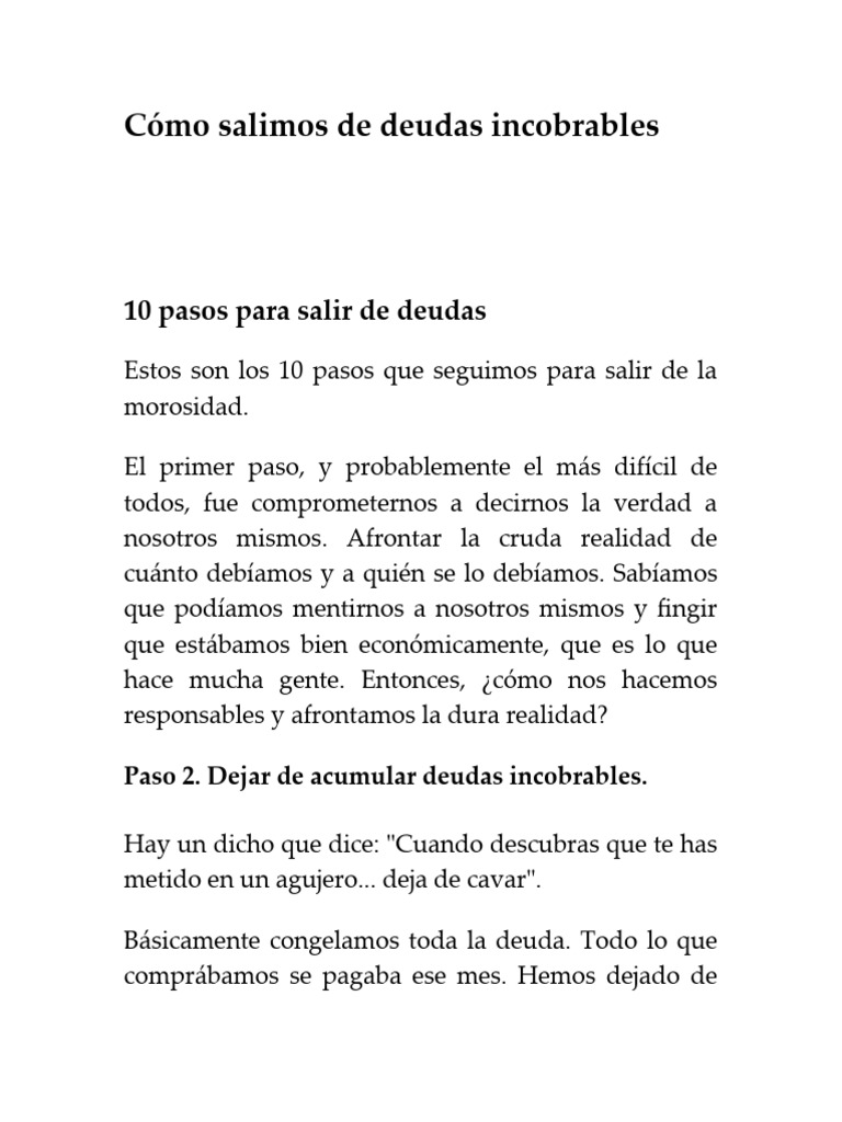 10 Pasos para Salir de Deudas Incobrables | PDF