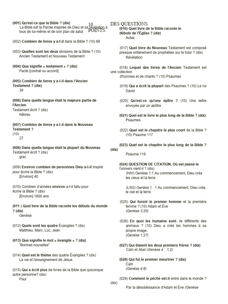 Quiz Biblique : 2000 Questions et Réponses | PDF | Livre de l'Exode ...