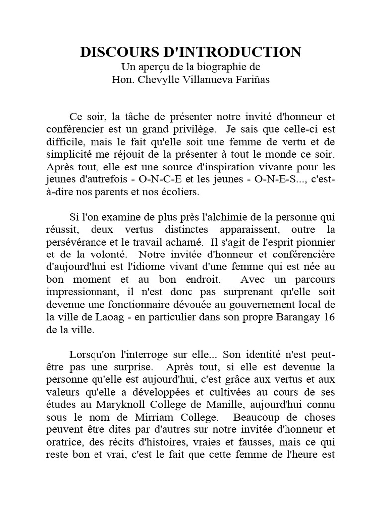 Exemple de Discours de Présentation Dun | PDF