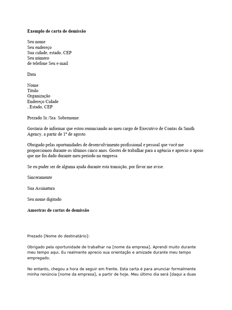 Modelos de Cartas de Demissão | PDF | Marketing | Business, image size:768x1024