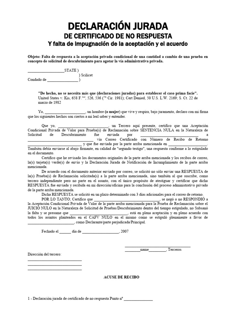 Certificado de No Respuesta Jurada | PDF | Finanzas y dinero | Política