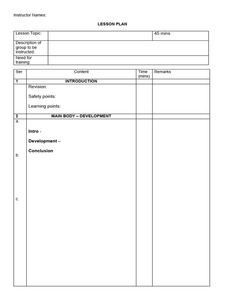 Lesson Planning Template PDF
