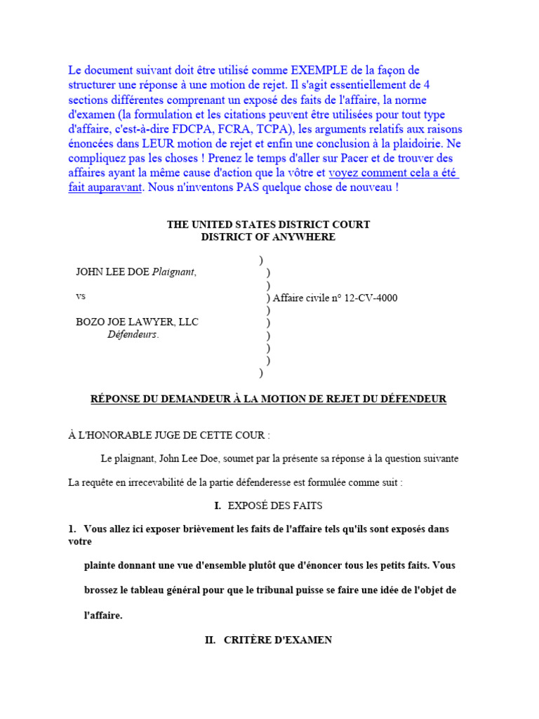 Réponse à une motion de rejet judiciaire | PDF | Justice | Crime et ...