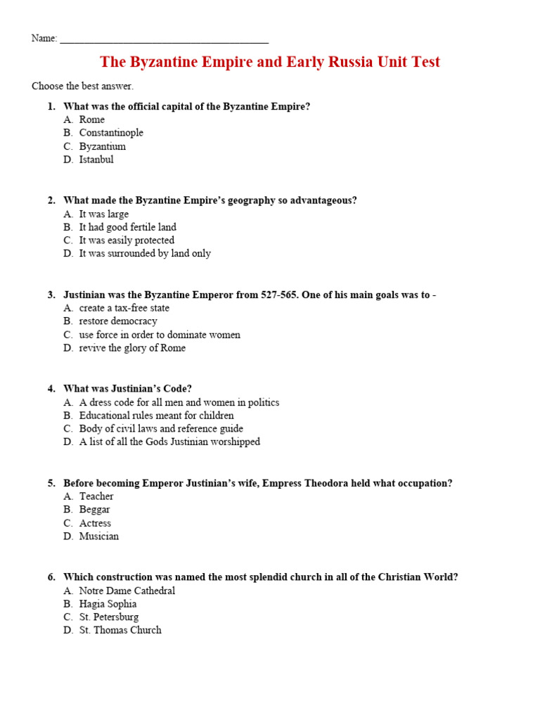 05 - Byzantine Empire Test and Key Version 1 | PDF | Byzantine 