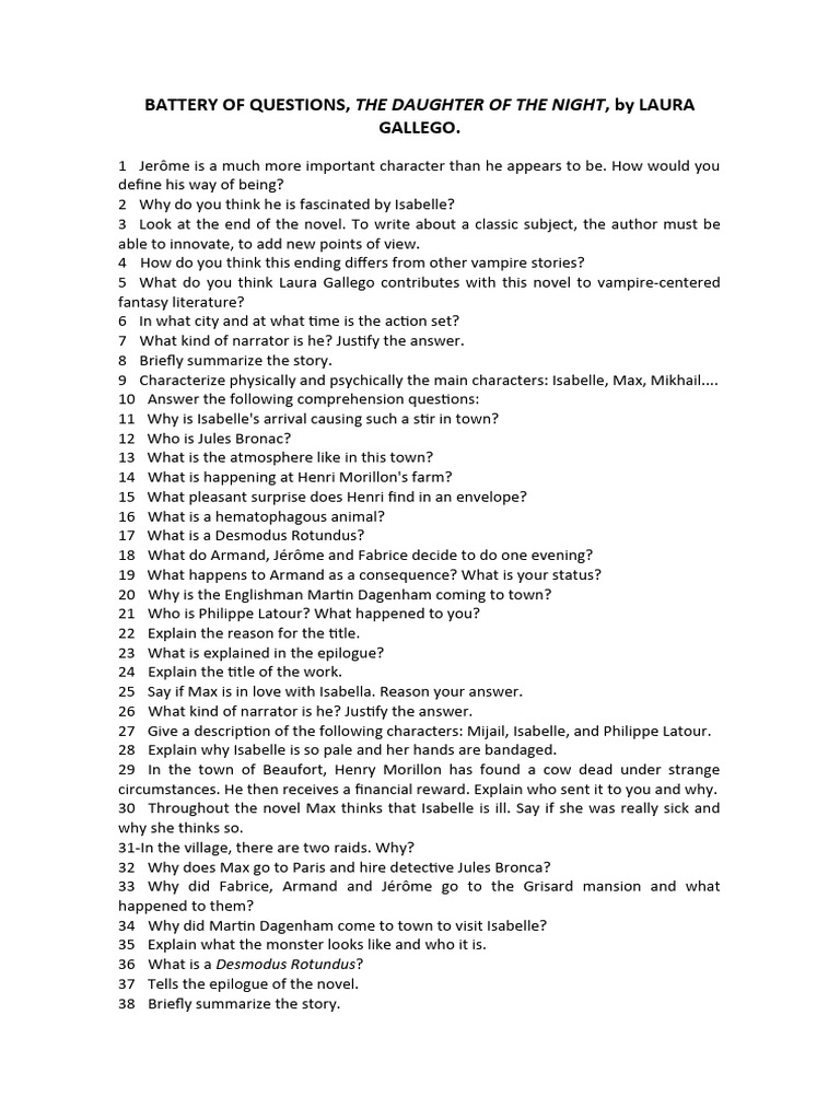 Battery Questions The Daughter of The Night PDF