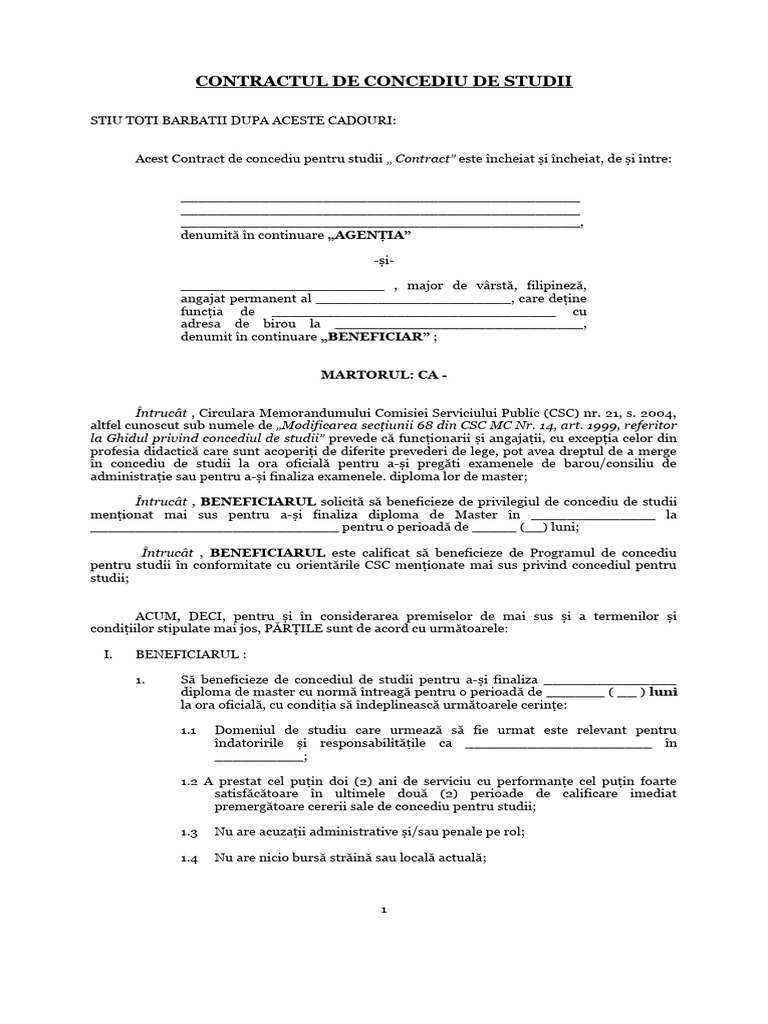 Contract de Concediu Pentru Studii | PDF