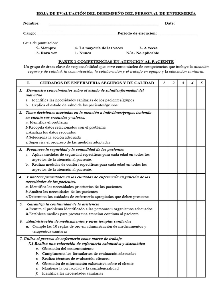 Evaluación del Desempeño en Enfermería | PDF