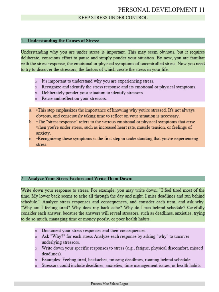 Stress Management Techniques Guide | PDF | Stress (Biology ...