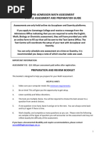 Pre Admission Math Assessment Sample