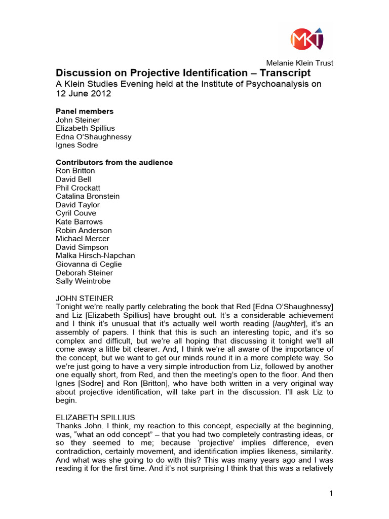 Projective identification transcript final pdf psychoanalysis