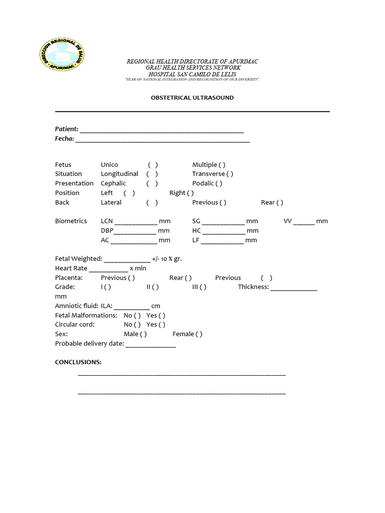 Obstetric ultrasound format model pdf