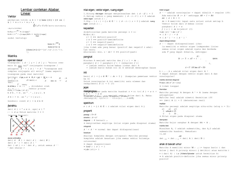 Lembar Contekan Aljabar Matriks dan Vektor | PDF | Metode & Bahan Ajar