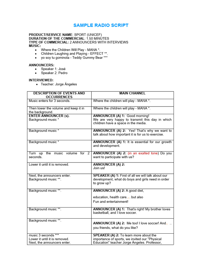 Example of Radio Script PDF