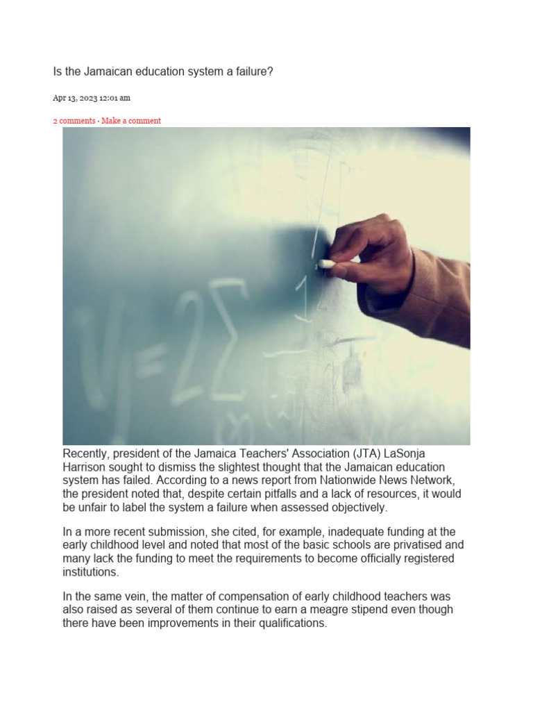 Is the Jamaican education system a failure PDF