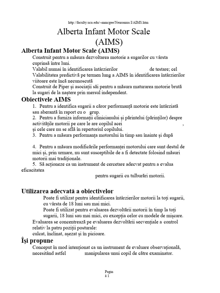 Alberta Infant Motor Scale (AIMS) | PDF