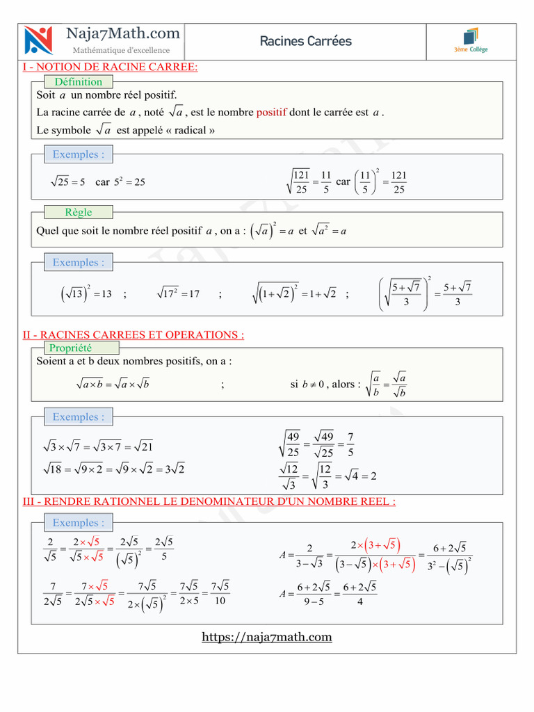 Racines Carrées-Cours | PDF