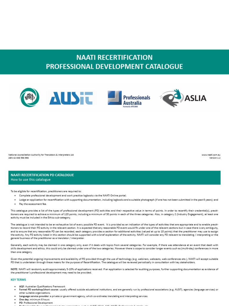 NAATI Recertification PD Catalogue Guide | PDF | Language ...