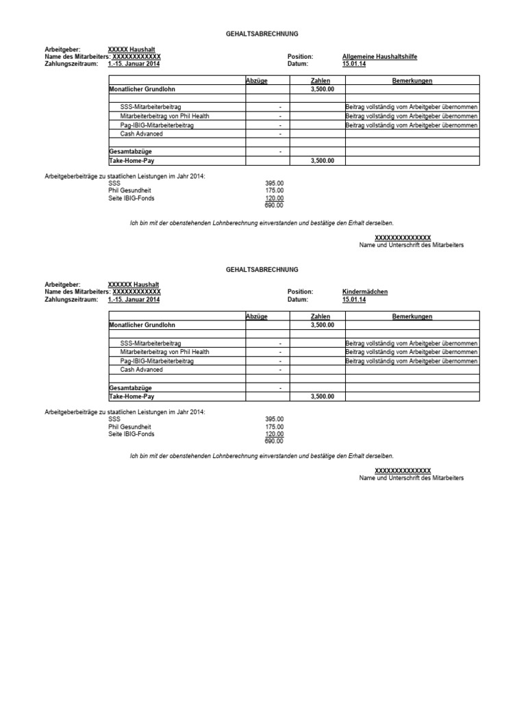 Vorlage Für Eine Gehaltsabrechnung Für Haushaltshilfe | PDF, image size:768x1024