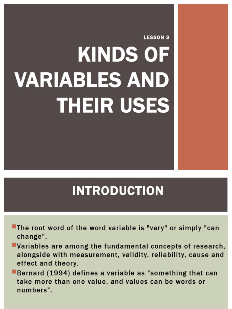 PR2 Chapter 1 Lesson 3. Kinds of Variables and Their Uses | PDF