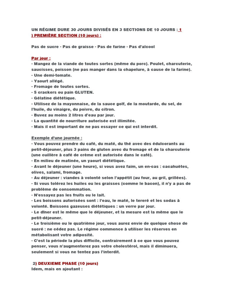 Régime Dur de 30 Jours : Guide Complet | PDF | Boisson | Cuisine
