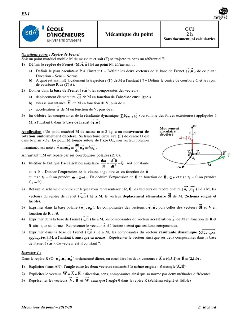 Accélération dans le repère de Frenet | PDF | Accélération | Rotation