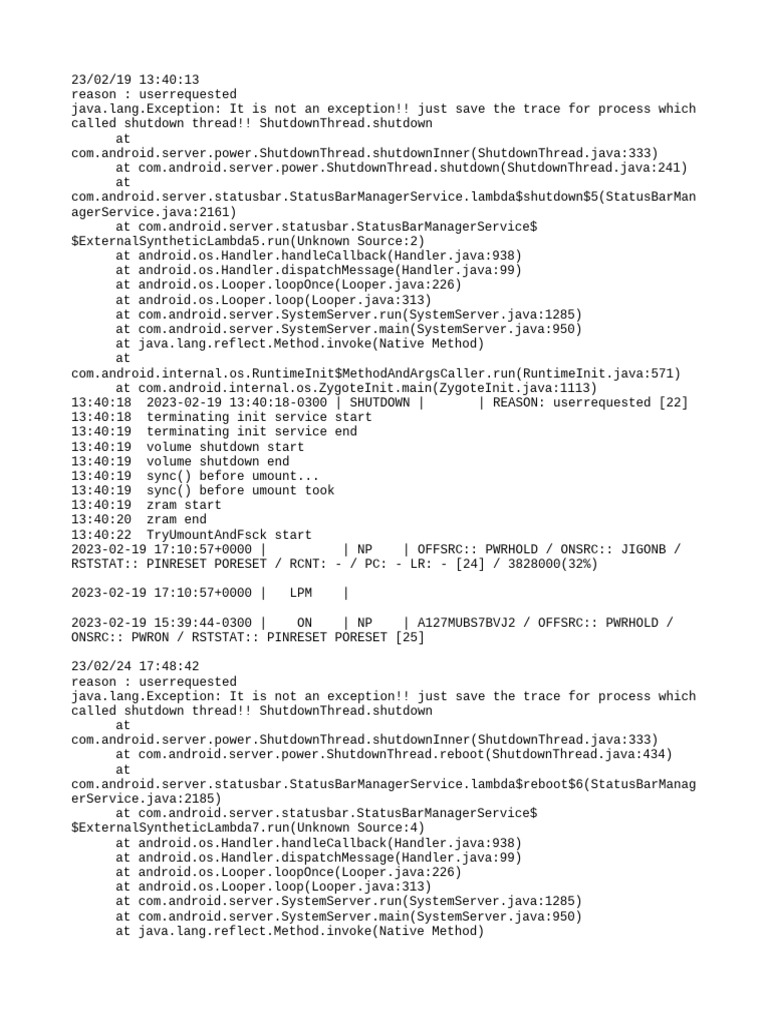 Android Shutdown and Reboot Logs | PDF | Java (Programming Language ...