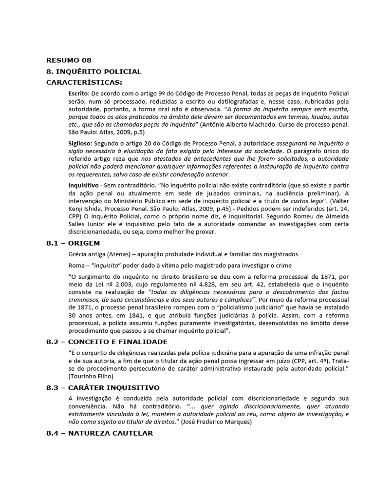 Características do Inquérito Policial | PDF | Procedimento criminal ...