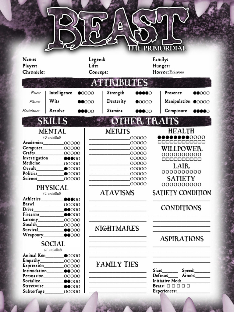 Character Attributes and Skills Sheet | PDF