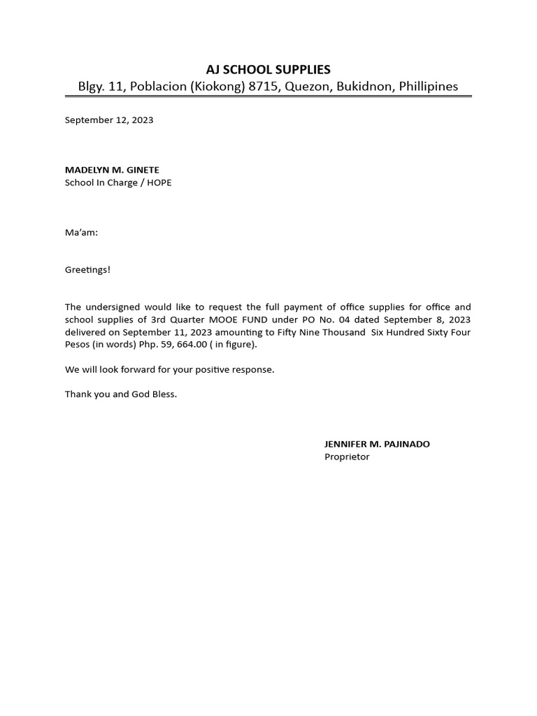 Suppliers Letter Request | PDF