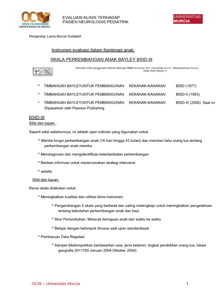Evaluasi Skala Bayley untuk Anak | PDF