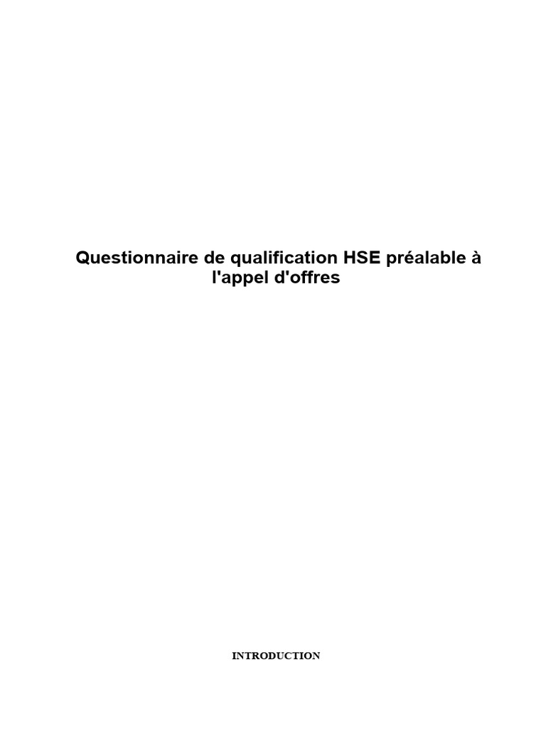 Questionnaire de Qualification HSE Préalable À Lappel | PDF | Audit ...