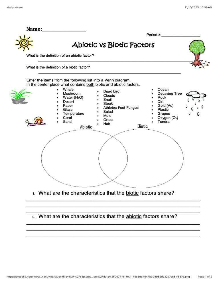 Worksheet 1 Abiotic Versus Biotic Factors PDF