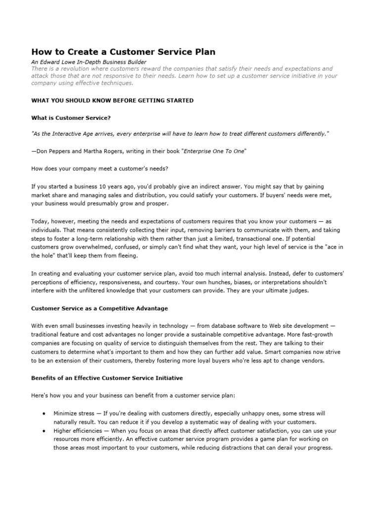 Customer Service Plan | PDF