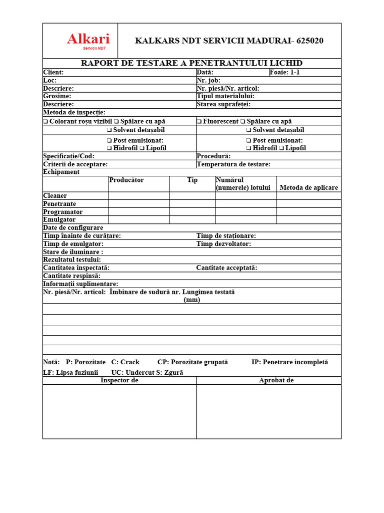 PT NDT Sample Test Report Format | PDF