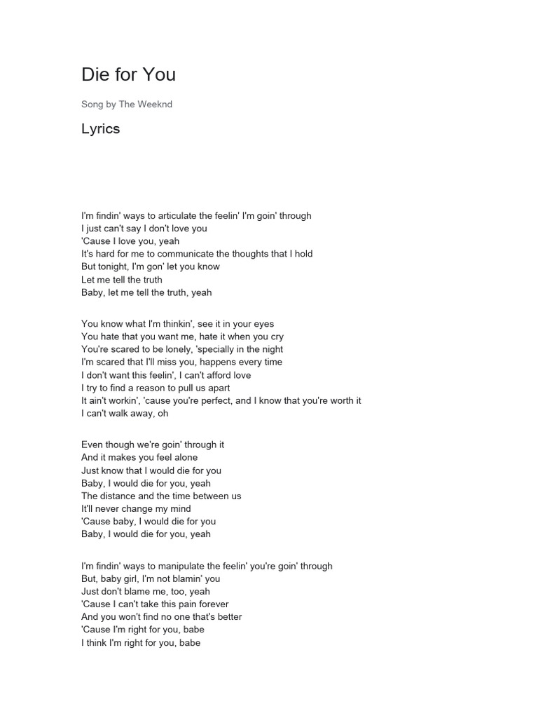 Die For You  The Weeknd #lyrics #lyricedit #song #songedit