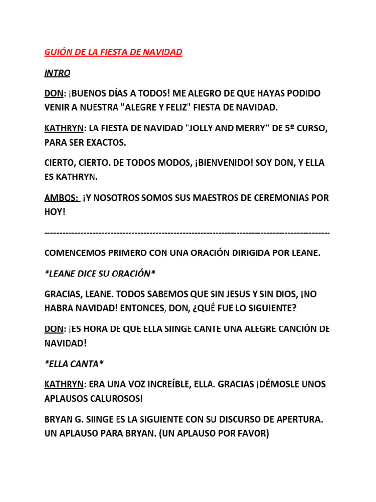 Guión de La Fiesta de Navidad de EMCEE | PDF