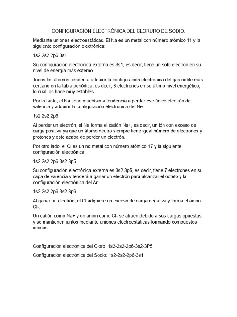 Configuración Electrónica Del Nacl Pdf