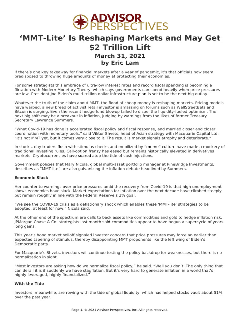 MMT Lite Is Reshaping Markets and May Get 2 Trillion Lift | PDF | Fiscal  Policy | Inflation