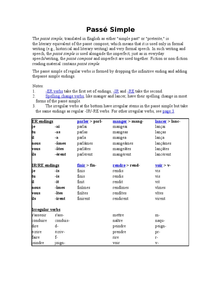 Understanding Passé Simple Conjugation | PDF