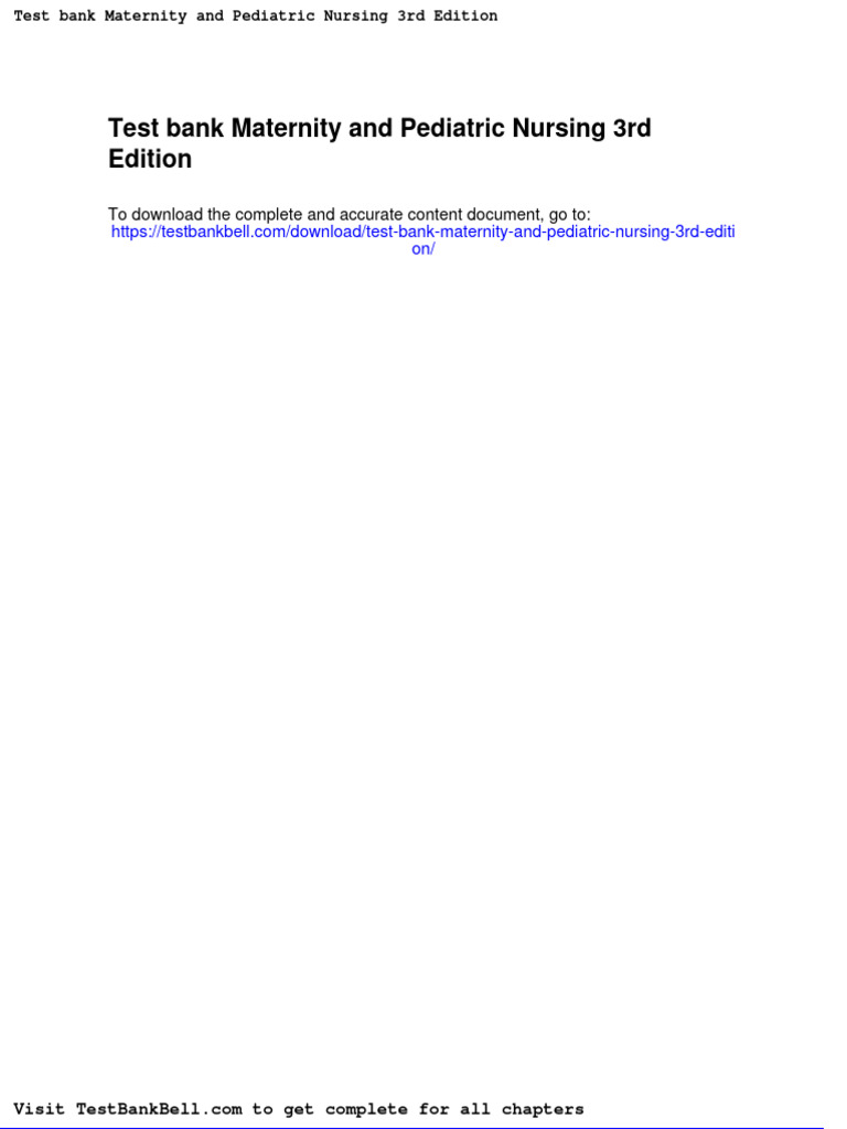 Test Bank Maternity and Pediatric Nursing 3rd Edition PDF Urinary