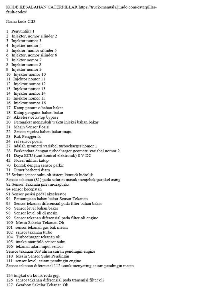 Daftar Kode Kesalahan Caterpillar | PDF