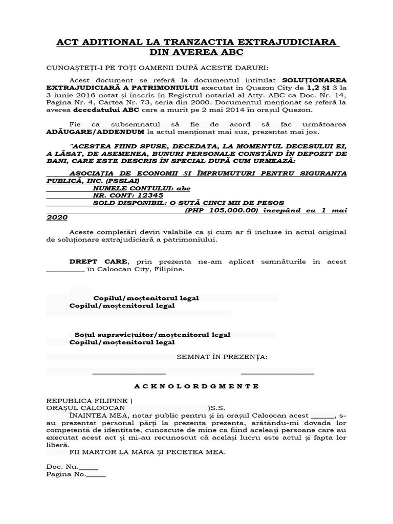 Exemplu de Addendum La Soluționarea Extrajudiciară | PDF