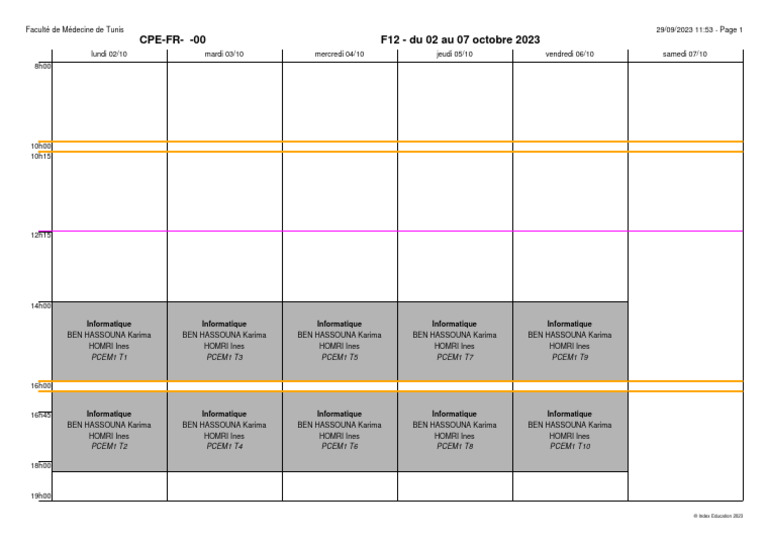 Emploi du temps Licence Informatique | PDF